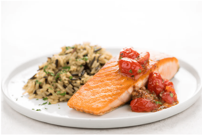 Salmon with Brown-Butter Tomato Relish (and wild rice)