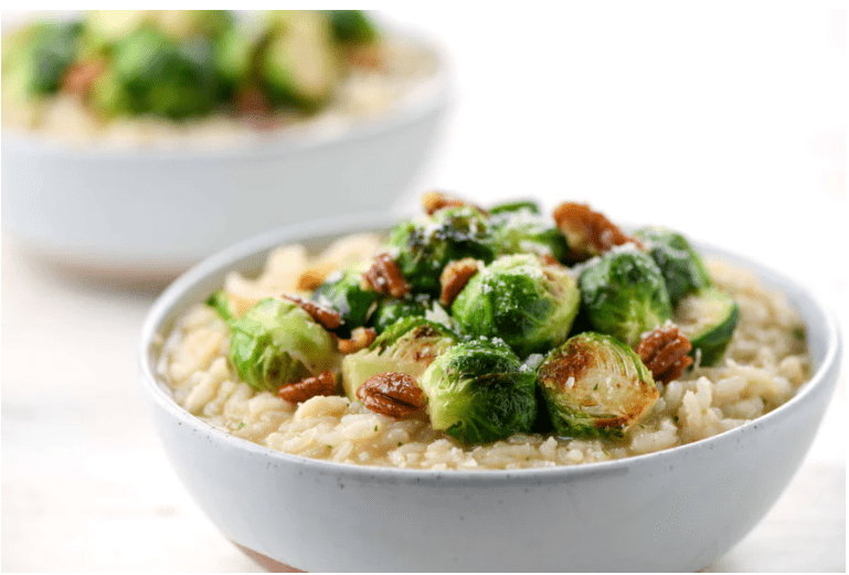 Brussels Sprouts & Brown Butter Risotto (with goat cheese and pecans)