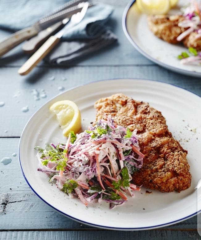 Chicken Schnitzel served with Slaw Recipe