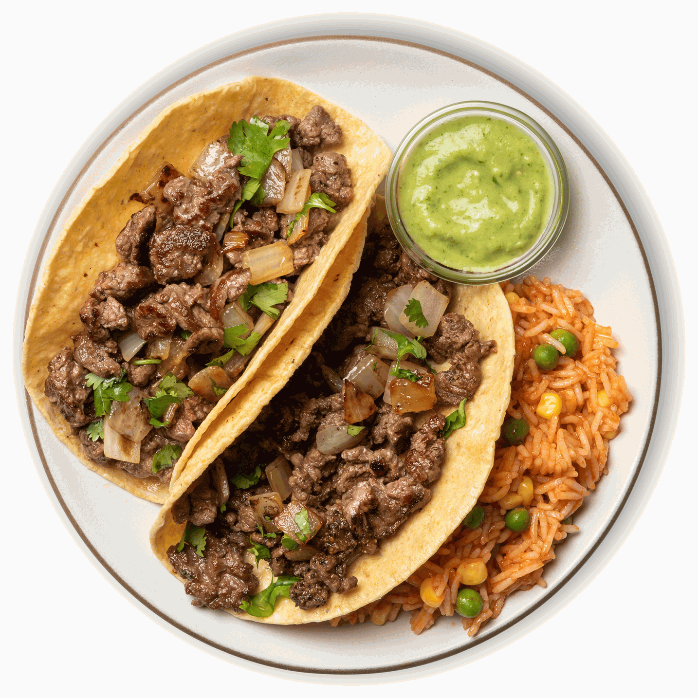 Steak Street Tacos and Spinach Rice Pilaf with Salsa Verde