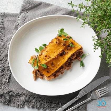 Butternut squash lasagna with toasted pine nuts and cashew cheese