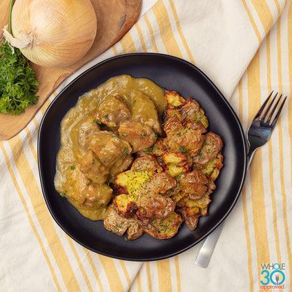 Pastured pork chile verde with smashed potatoes