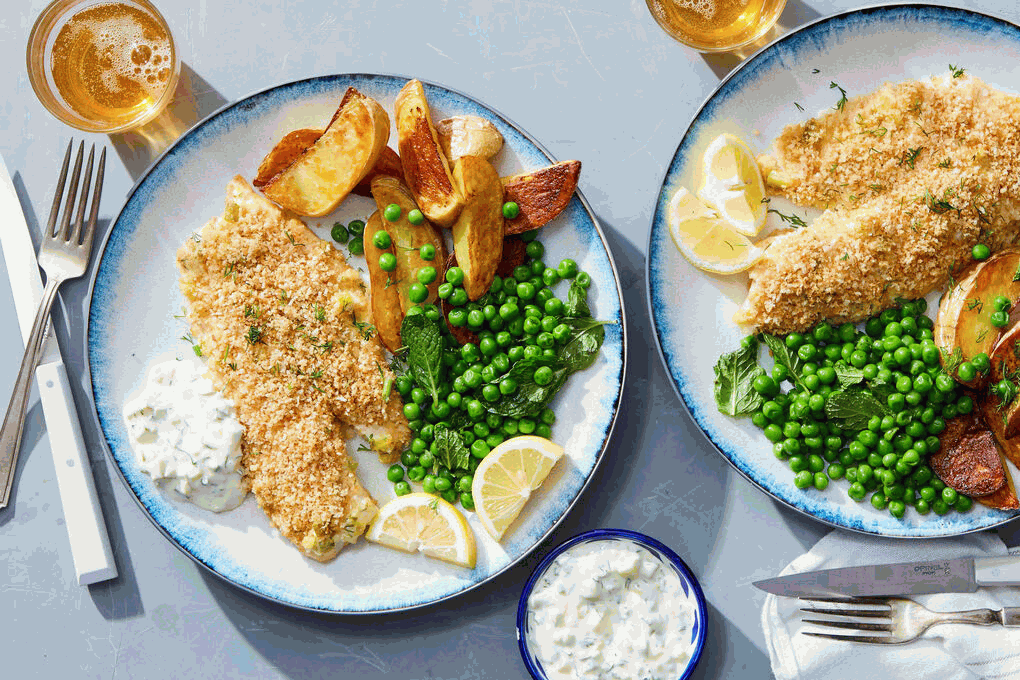 Baked Fish & Oven Chips with Minty Peas