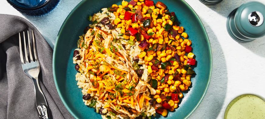 Chicken Taco Bowl with Roasted Corn Salsa