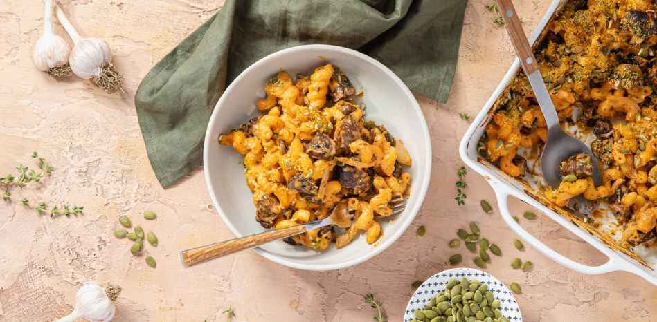 Mac n' Cheese with Thyme Roasted Mushrooms & Tomato Cream