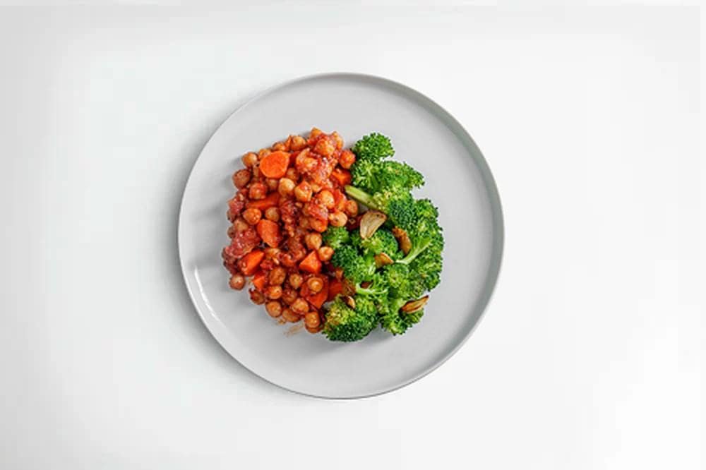 Vegan Veg Harrisa Chickpeas with Sumac Carrots and Broccoli