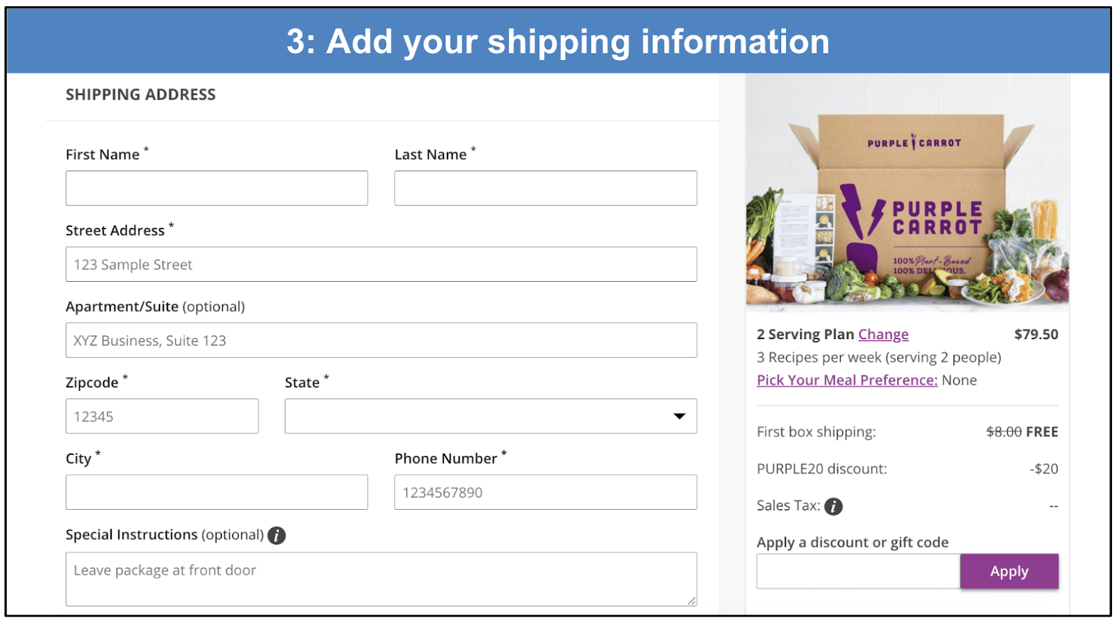 shipping and payment information.