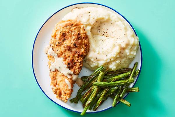 Chicken-Fried Chicken with Mashed Potatoes & Green Beans