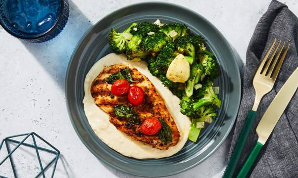 Creamy Parmesan Chicken with Roasted Broccoli & Tomatoes