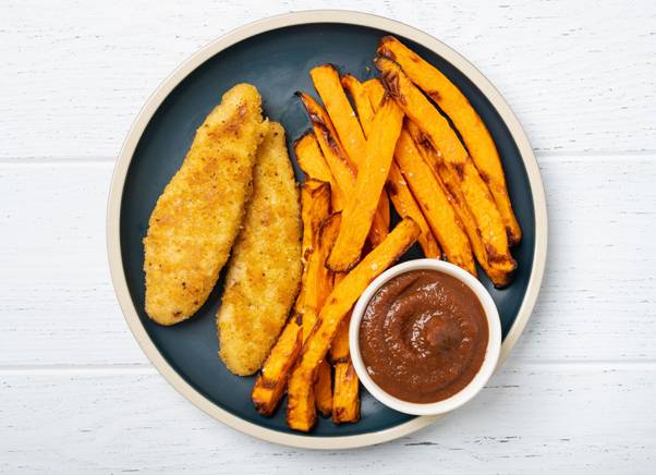 Plant-Based Chicken Tenders + Fries with Ketchup