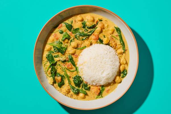 Coconut Chickpea Curry with Spinach and Rice
