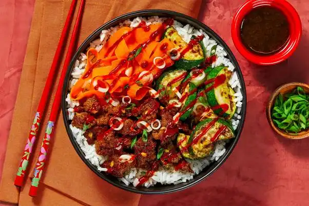 Pork-and-Veggie-Bibimbap-with-Zucchini-Carrots-Jasmine-Rice