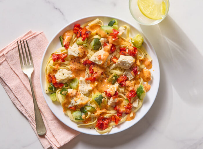 Chicken Fettuccine with Red Pepper Pesto