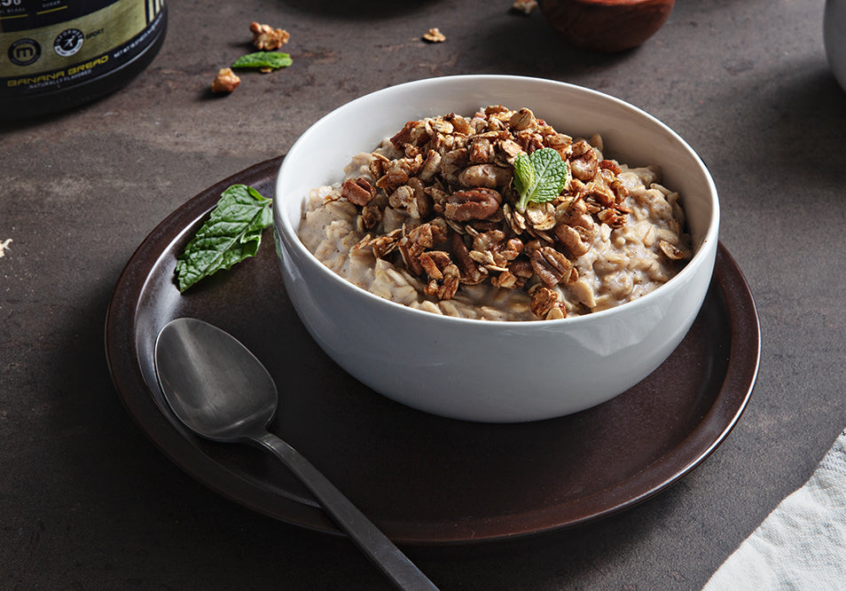 Banana Bread Protein Oatmeal with Pecan Walnut Crunch