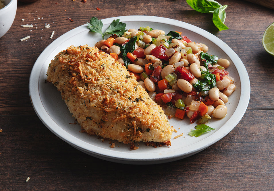 Basil & Parmesan Crusted Chicken with Mediterranean Salad