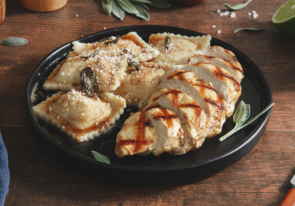 Brown Butter Ravioli and Grilled Chicken