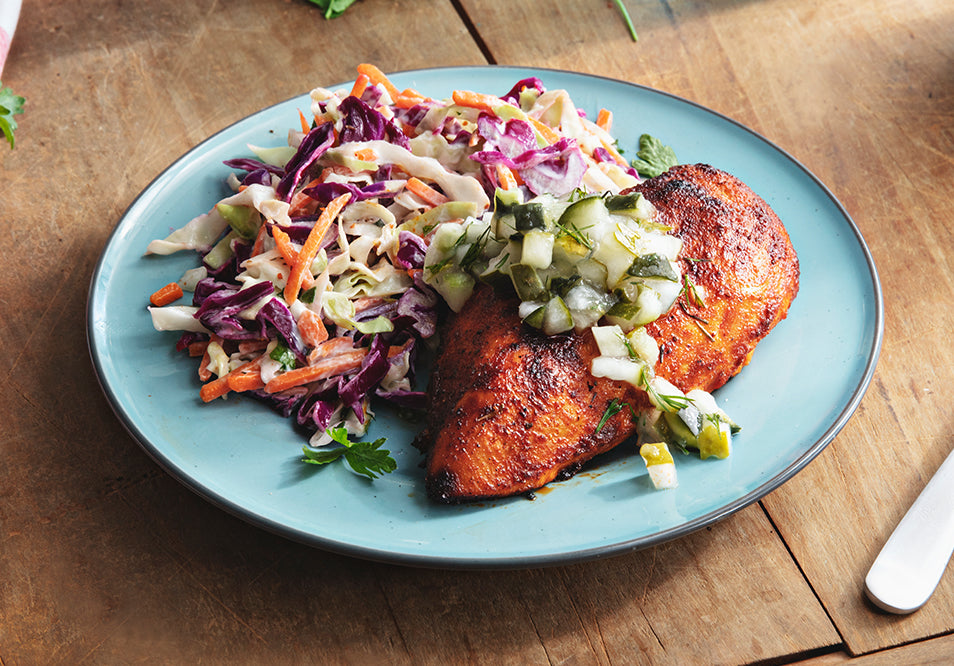 Nashville Hot Chicken with "Grillo" Pickle Relish and Slaw