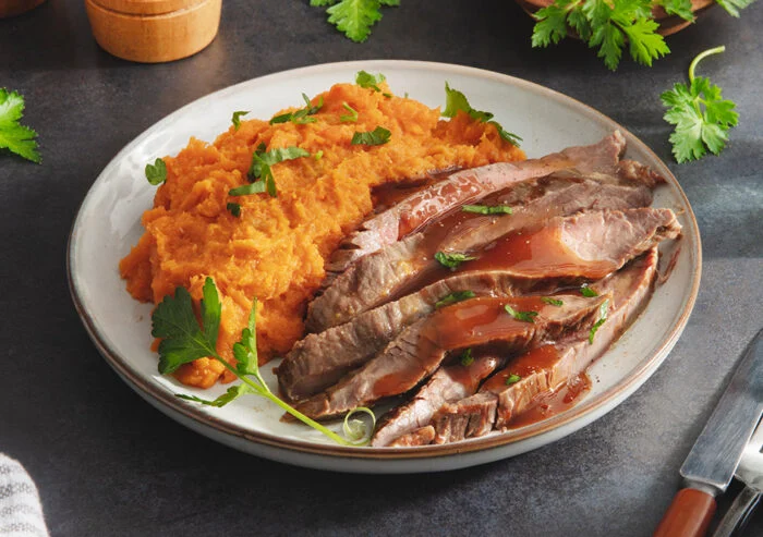 Grass Fed Rosemary Steak with Brown Butter Sweet Potatoes