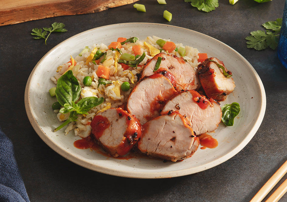 Asian BBQ Pork Tenderloin with Stir Fried Rice