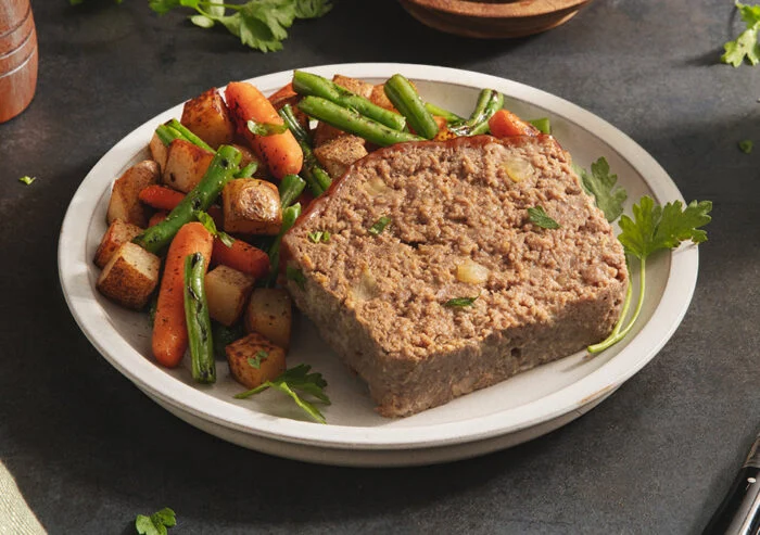 Red Wine Glazed Meatloaf with Herb Roasted Vegetables