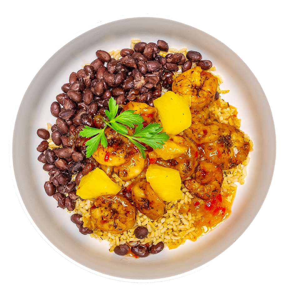 Jerk Shrimp & Pineapple Chili Sauce Brown Rice