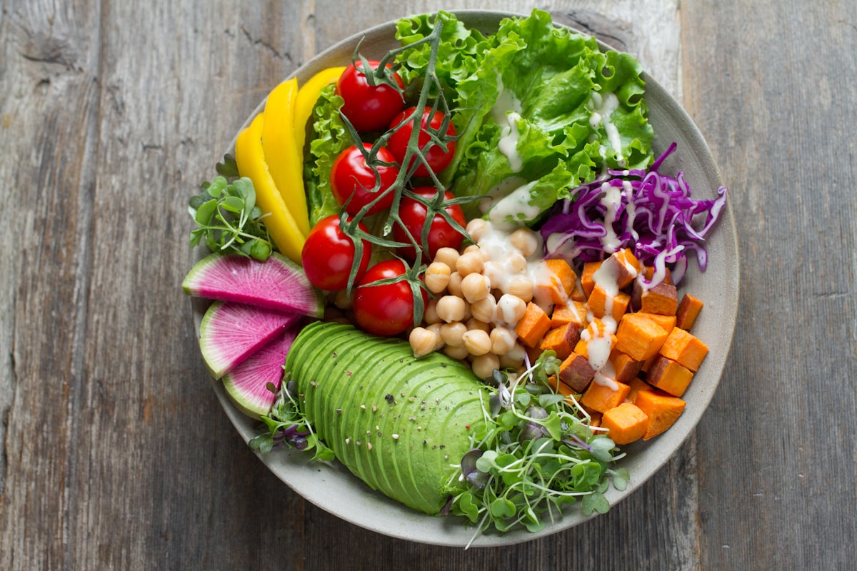 Colorful fresh vegetables and healthy meal ingredients