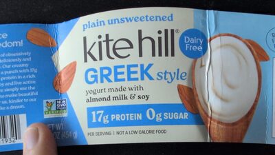 kite hill plain unsweetened Greek style yogurt made with almond milk & soy