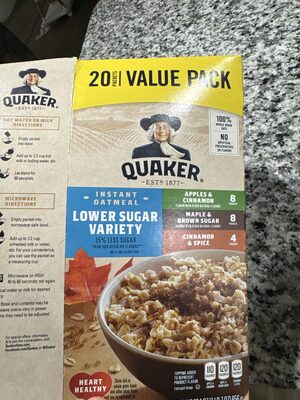 Quaker Instant Oatmeal Lower Sugar Variety