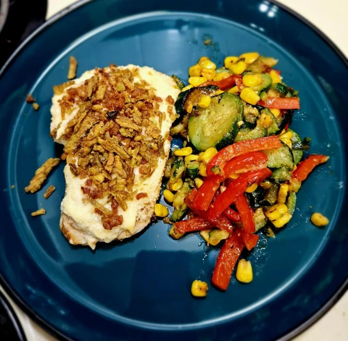Kickin Cotija Chicken with Cajun Style Zucchini and Corn from Home Chef, photographed by u/cera84.