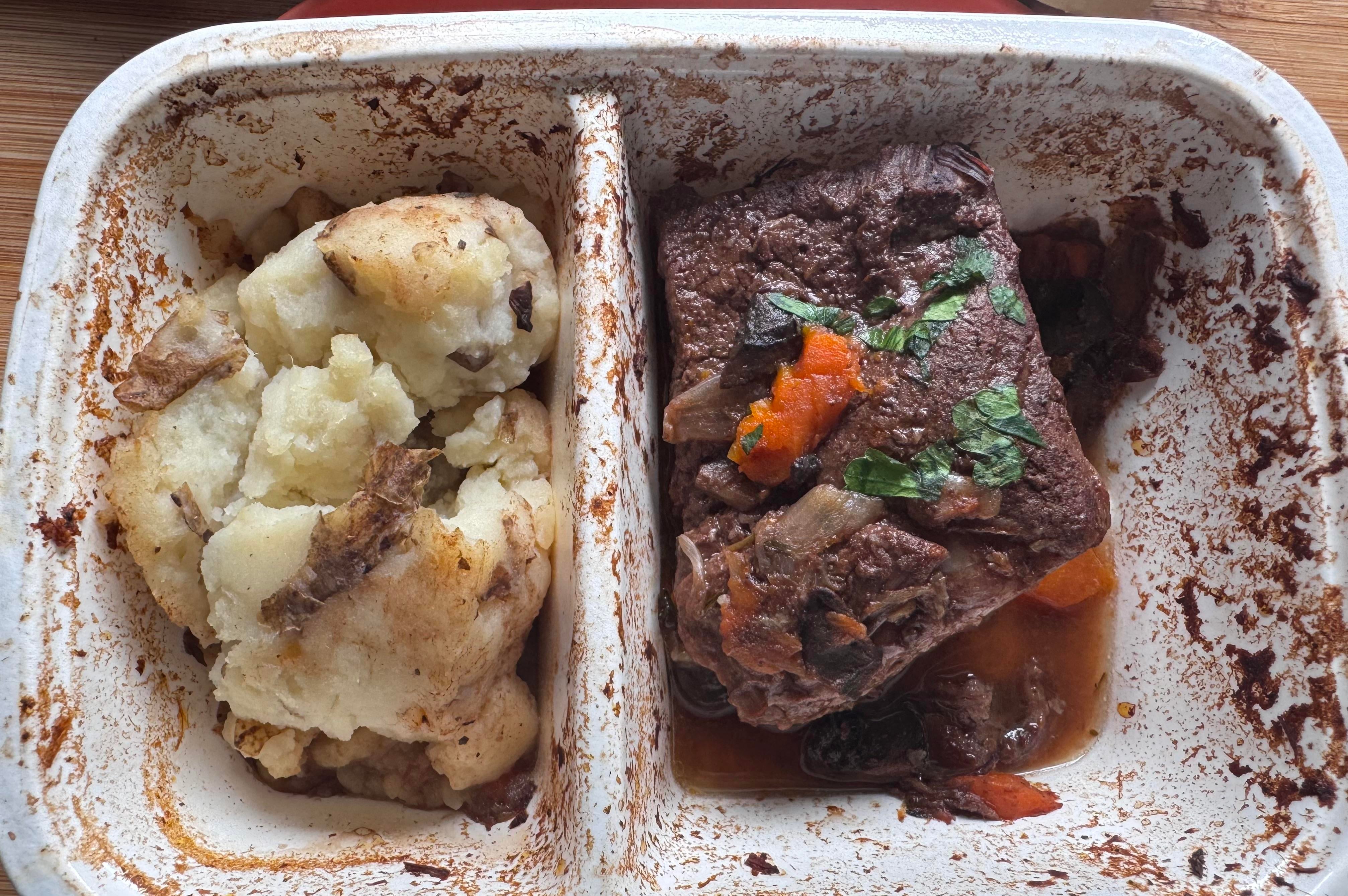 CookUnity beef short rib bourguignon with carrots and mashed potato in the tray