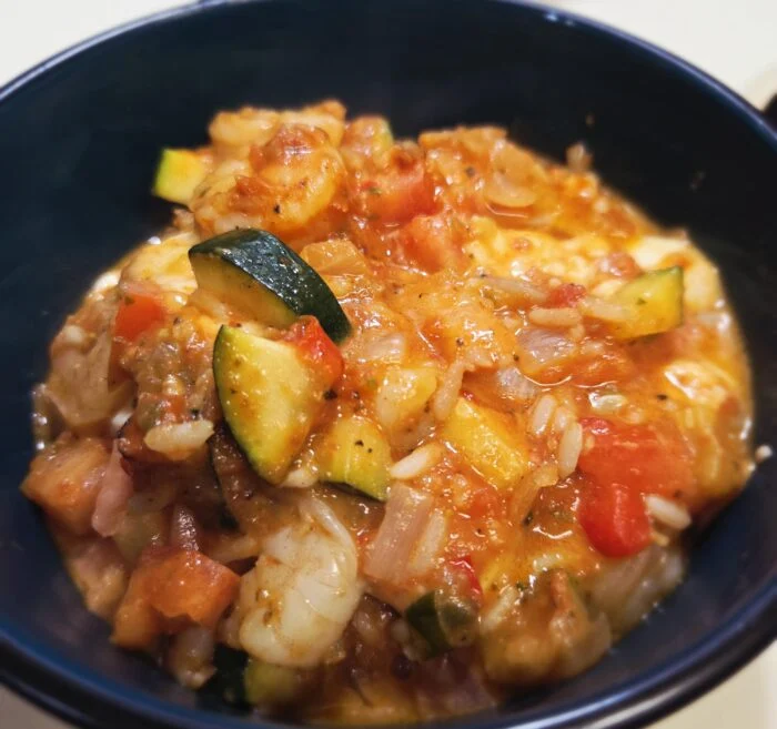 Shrimp fra diavolo as plated, photographed by u/cera84.