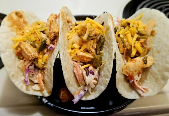 Poblano Chicken Tacos with Chipotle Lime Slaw from Home Chef, as plated at home by a MealFan reader