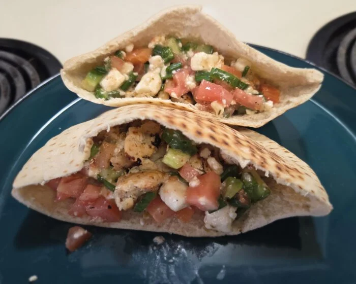 Chicken & Greek Salad Pita Pockets from HelloFresh, photographed by u/cera84.