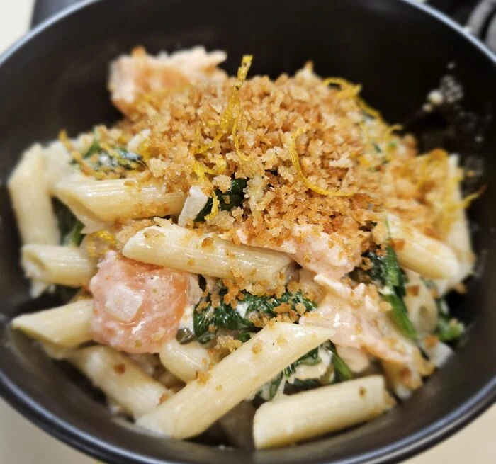 Creamy Smoked Salmon Pasta with Spinach & Capers from Marley Spoon, as plated at home by a MealFan reader