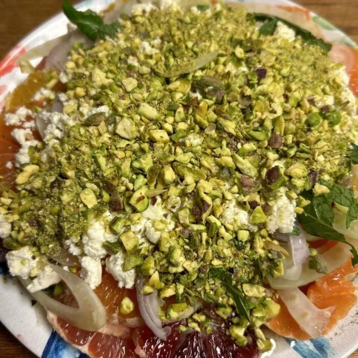 Dinnerly citrus salad with feta, pistachios and mint, prepared by a reader.
