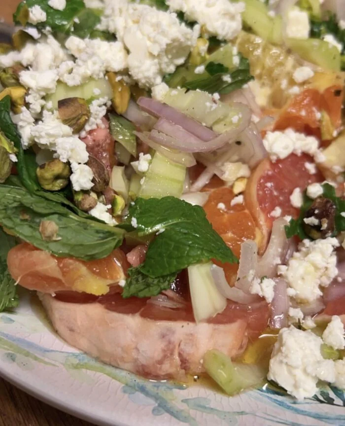 A second view of a reader prepared Dinnerly citrus salad with feta and mint.