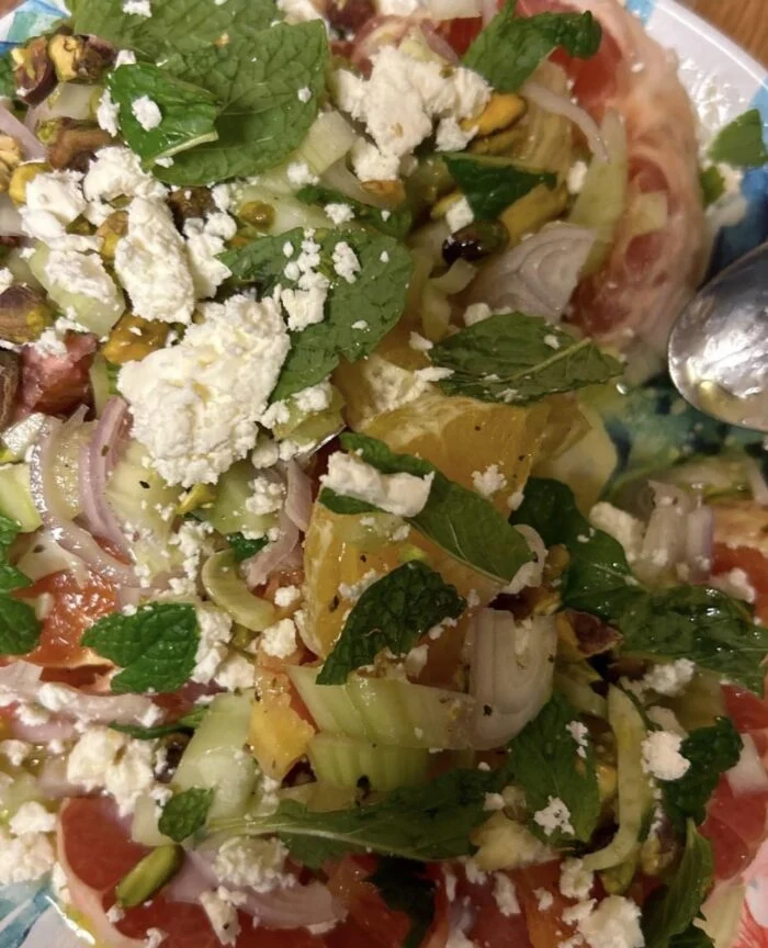 Dinnerly citrus salad with feta, pistachios and mint, prepared again by a reader.