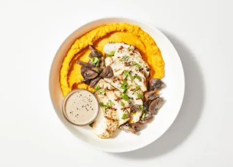 Garlic-Herb Grilled Chicken with Carrot Thyme Purée