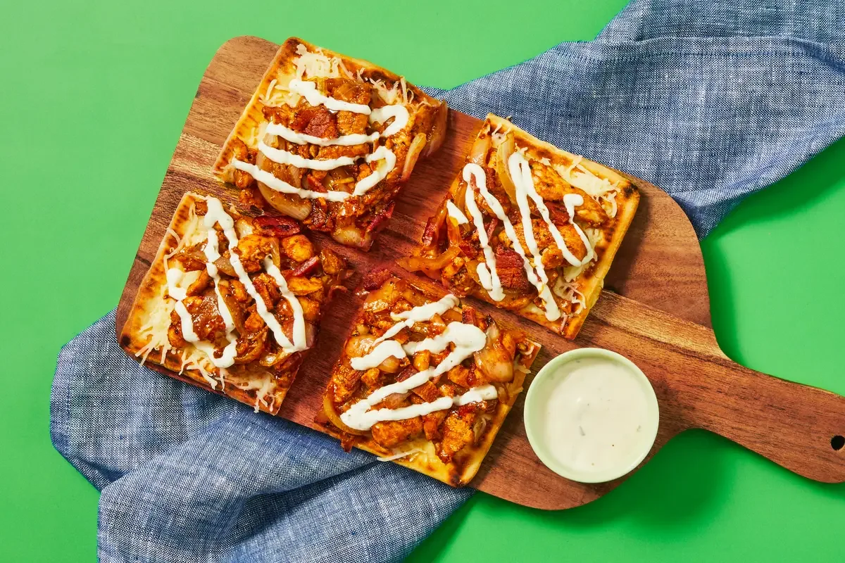 BBQ Chicken, Bacon & Mozz Flatbreads