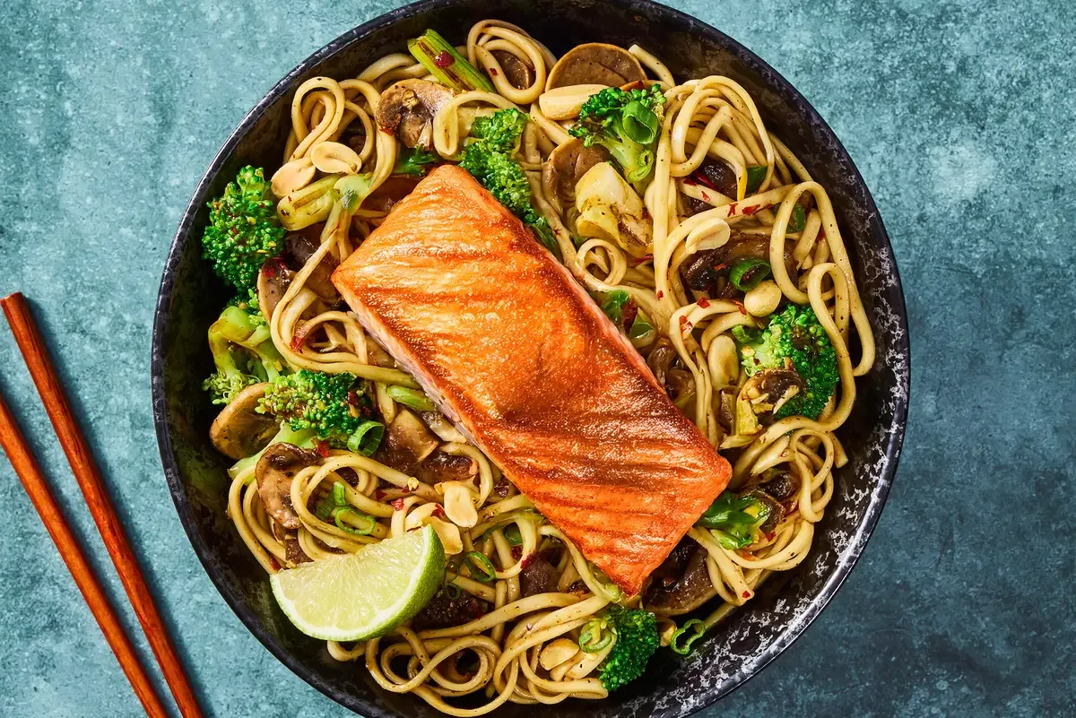 Thai Inspired Salmon Noodle Stir Fry