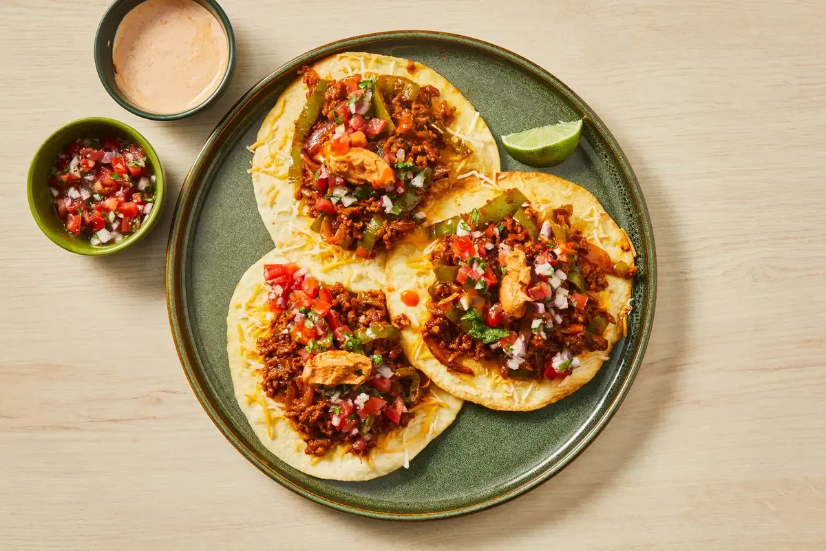 Cheesy Shrimp & Green Pepper Tostadas