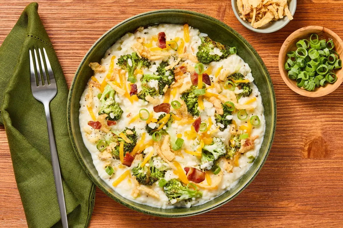 Creamy Cheddar Broccoli & Bacon Risotto