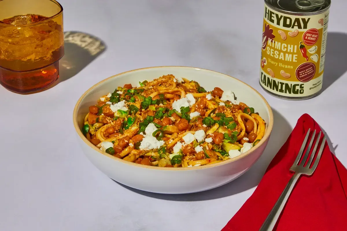 Creamy Kimchi Sesame Navy Bean Linguine