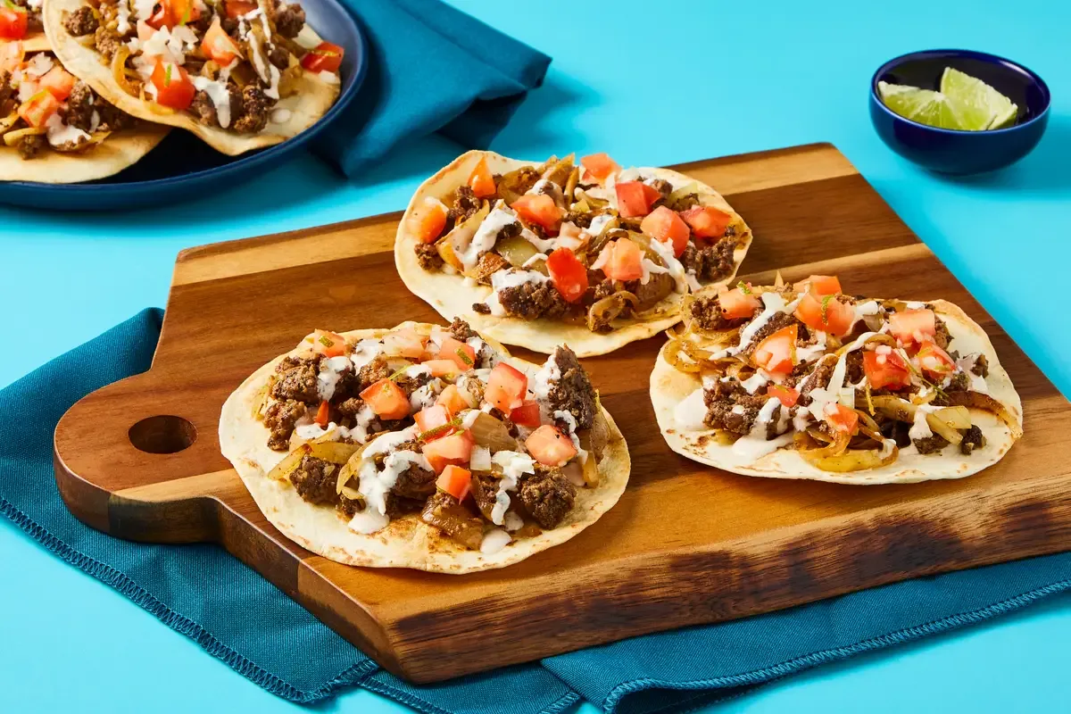 Crunchy Beef & Caramelized Onion Tostadas