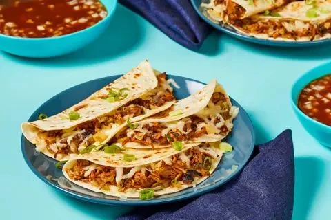 Cheesy Birria Style Pulled Pork Tacos