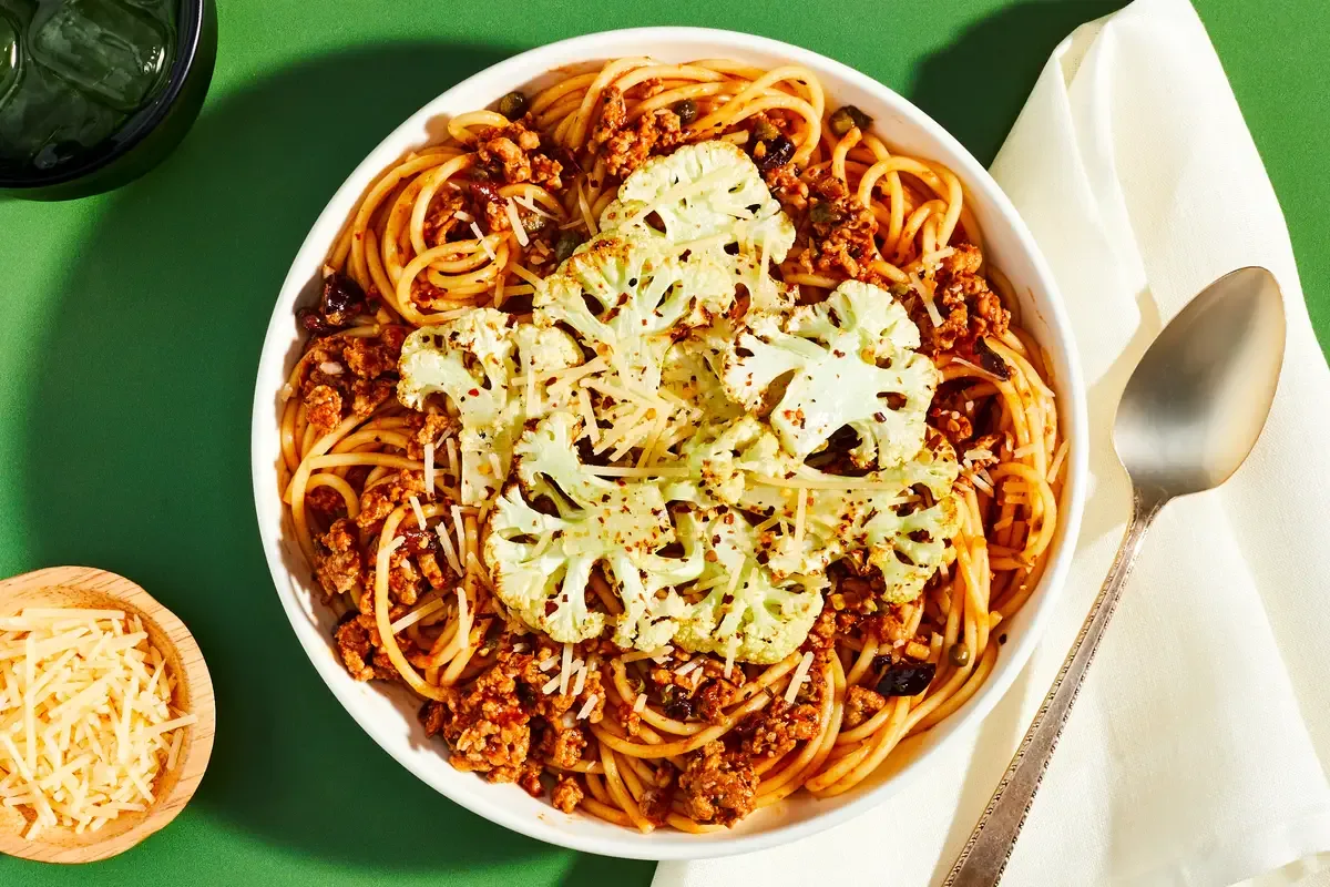 Italian Turkey Puttanesca Spaghetti