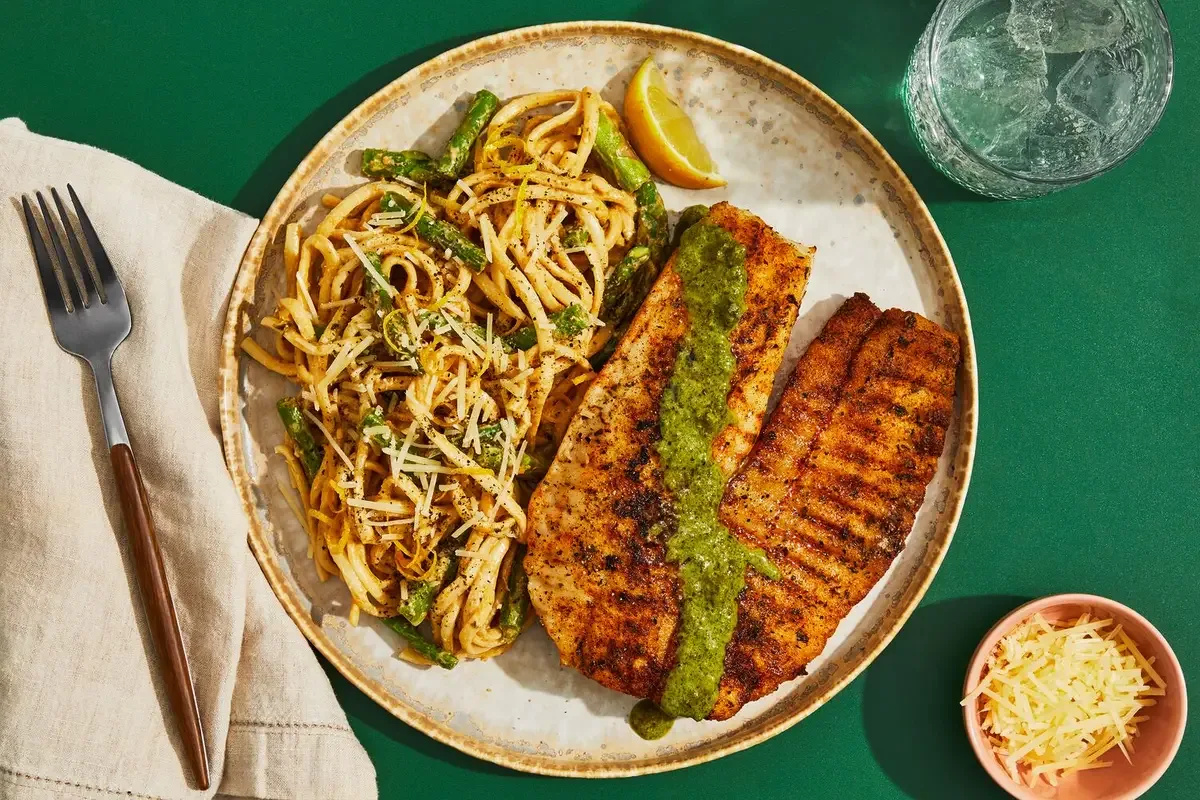 Herbed Tilapia & Creamy Asparagus Pasta