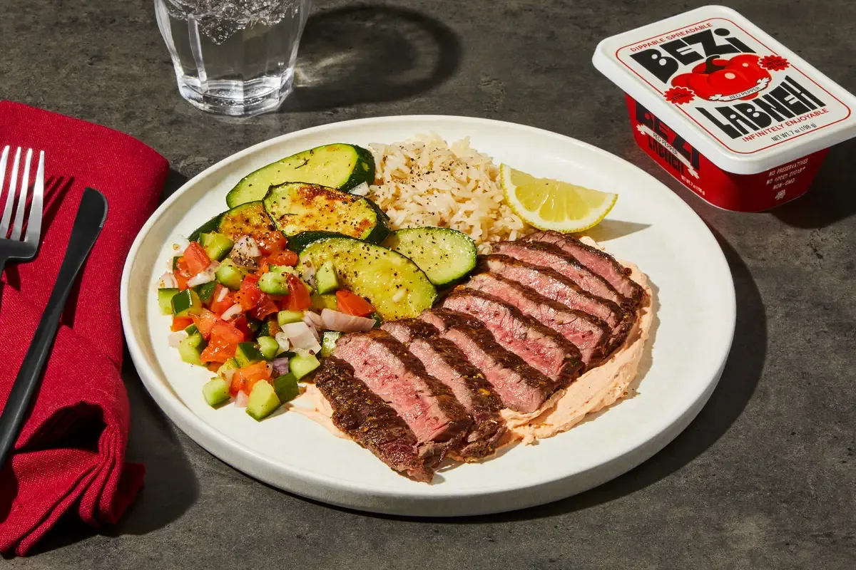 Bavette Steak with Red Pepper Labneh