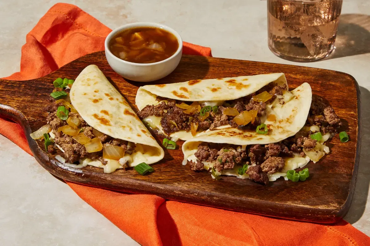 Cheesy Beef French Dip Tacodillas