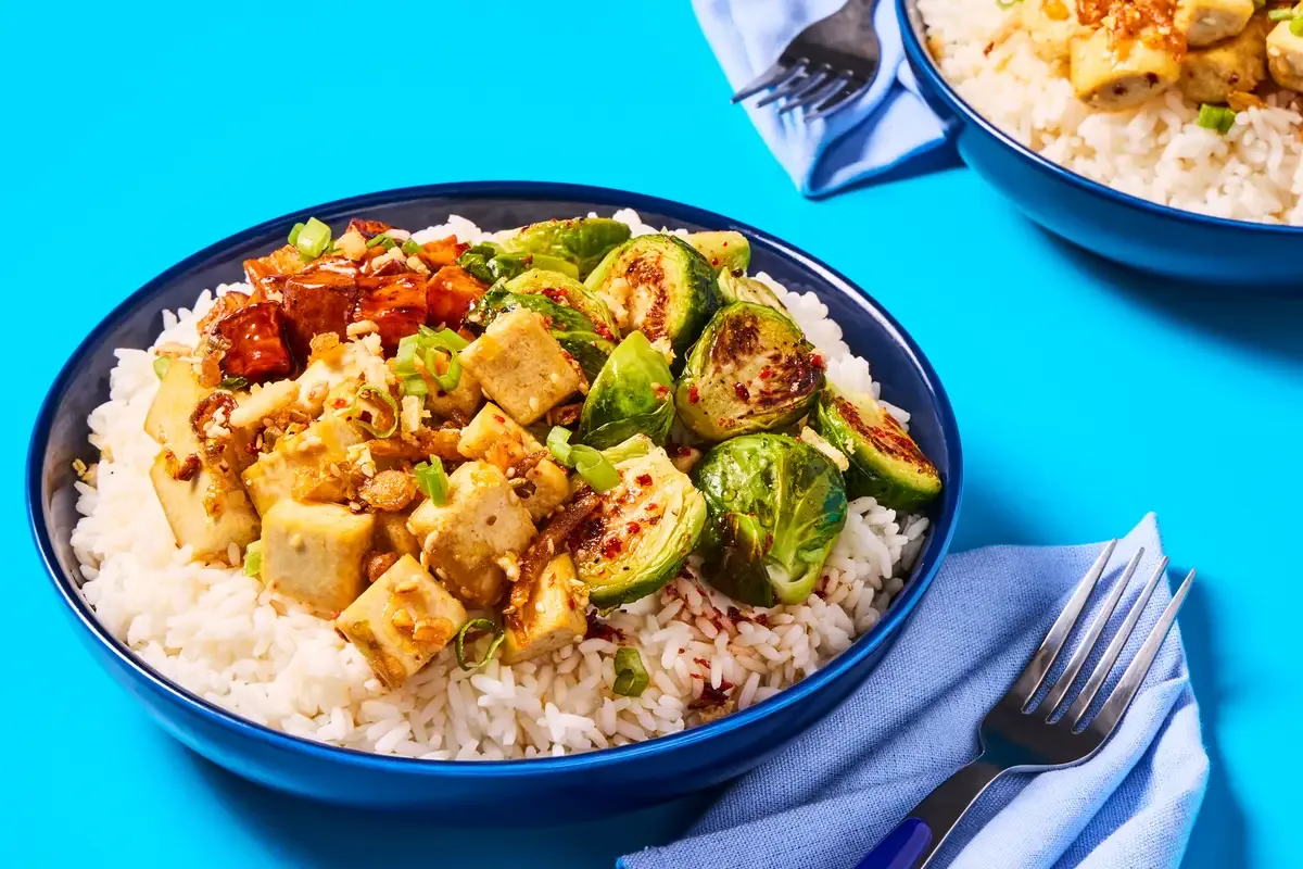 Chili Crisp Chicken Bowls & Brussels Sprouts
